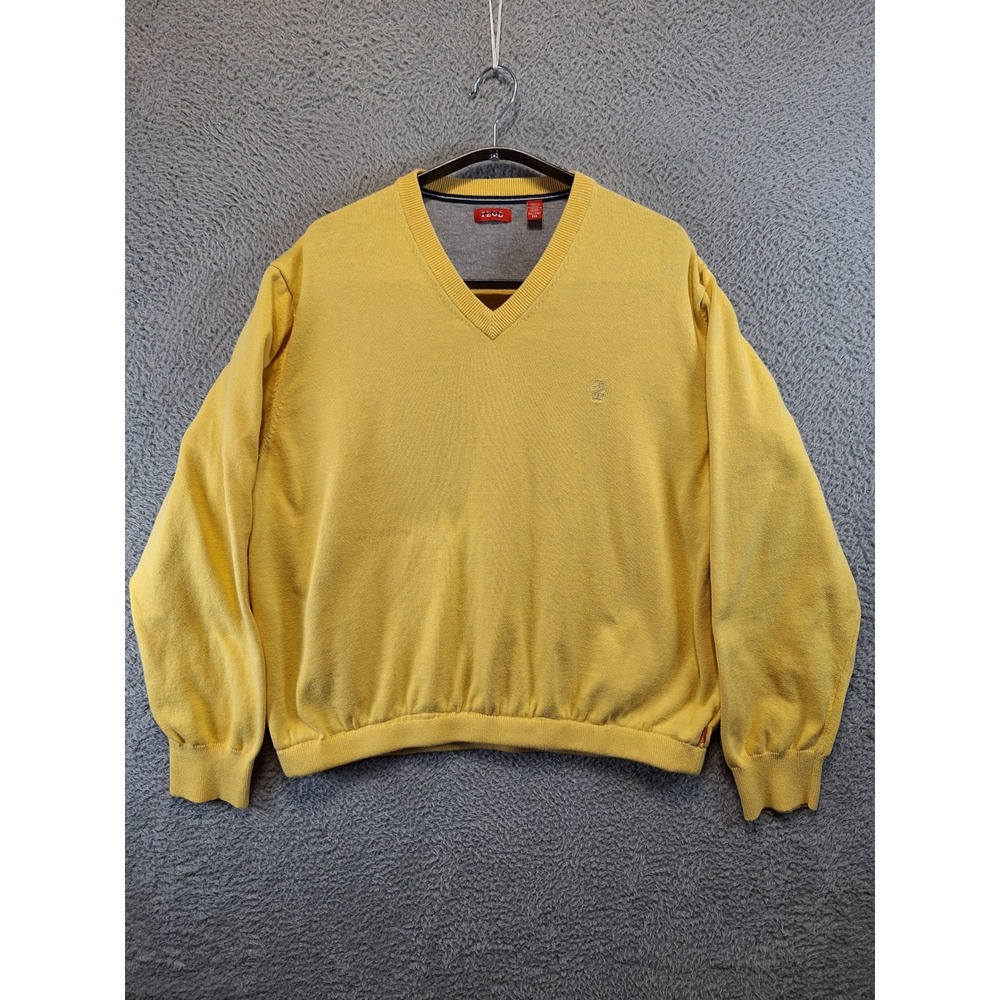 IZOD Sweater Mens XXL Yellow V-Neck Pullover 100% Cotton Preppy Classic Casual